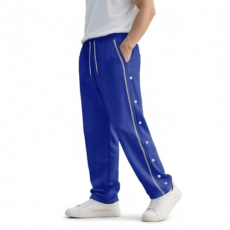 Men's Casual Side Button Jogger Pants Loose Fit Straight Leg Trousers - Image 4