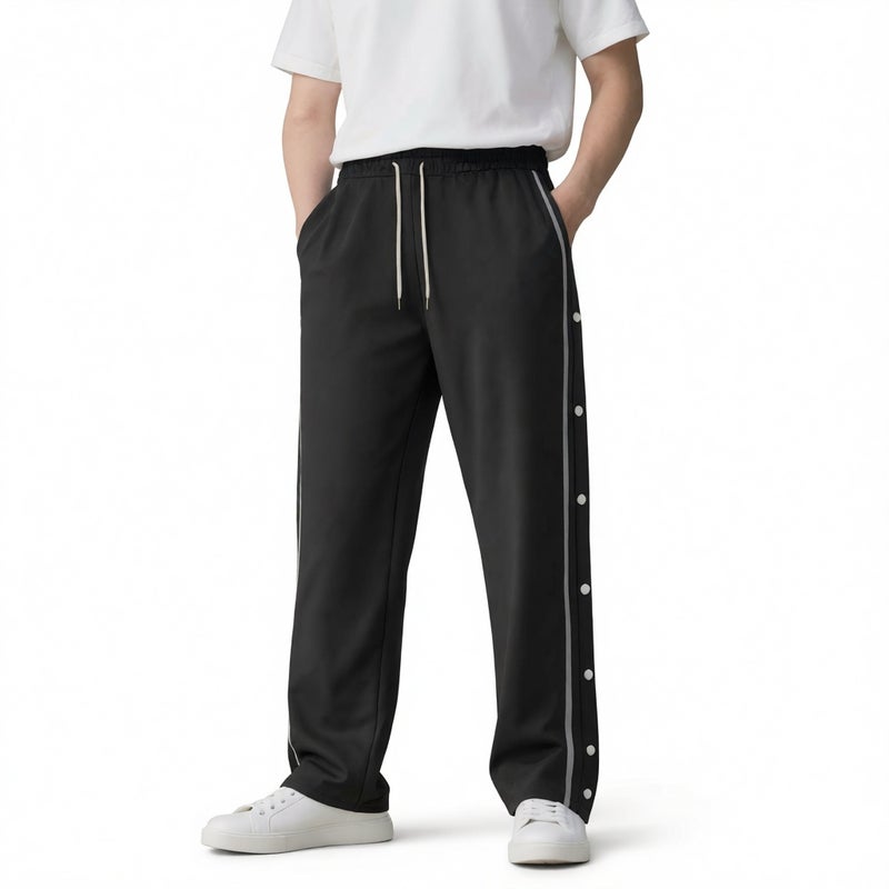 Men's Casual Side Button Jogger Pants Loose Fit Straight Leg Trousers - Image 1