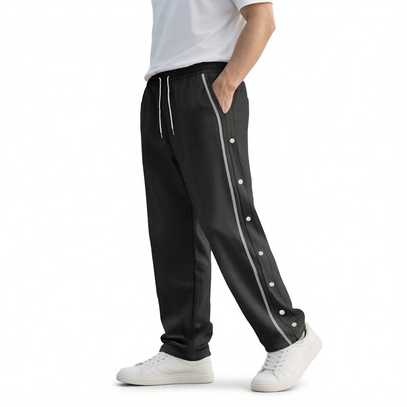 Men's Casual Side Button Jogger Pants Loose Fit Straight Leg Trousers - Image 3