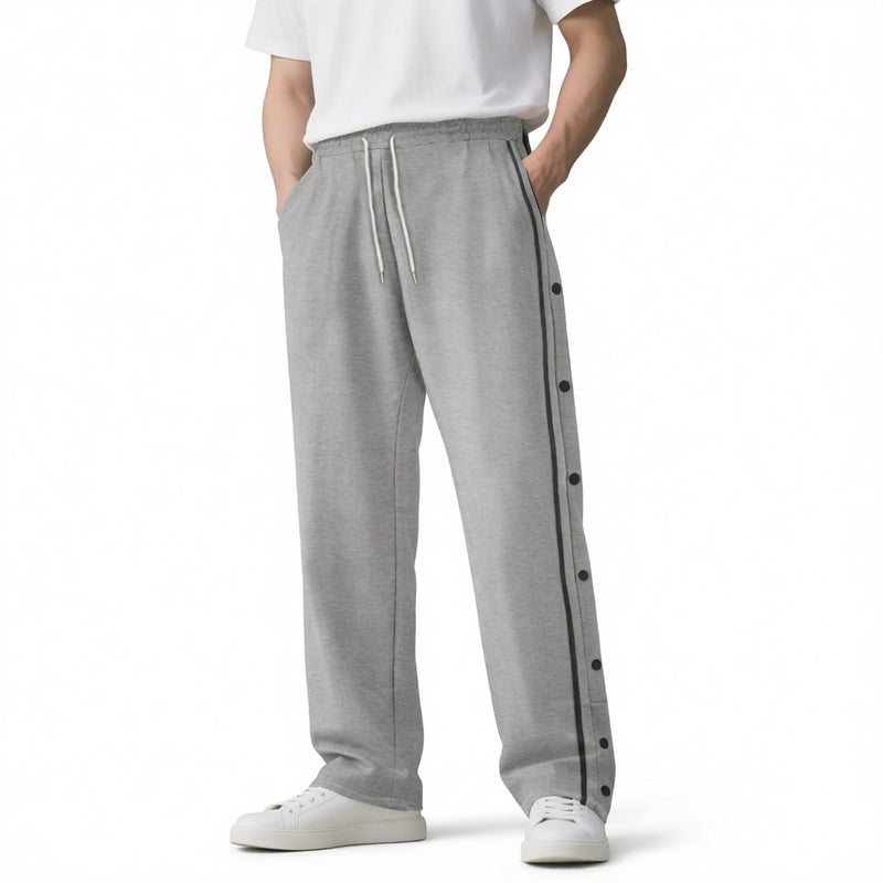 Men's Casual Side Button Jogger Pants Loose Fit Straight Leg Trousers - Image 2