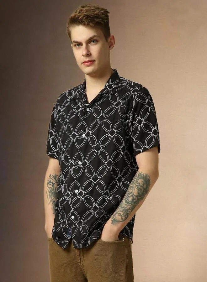 Dennis Lingo Dennis Lingo Printed Relaxed Fit Spread Collar Shirt