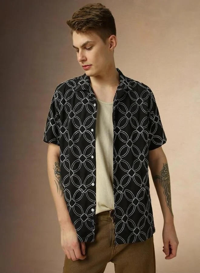 Dennis Lingo Dennis Lingo Printed Relaxed Fit Spread Collar Shirt