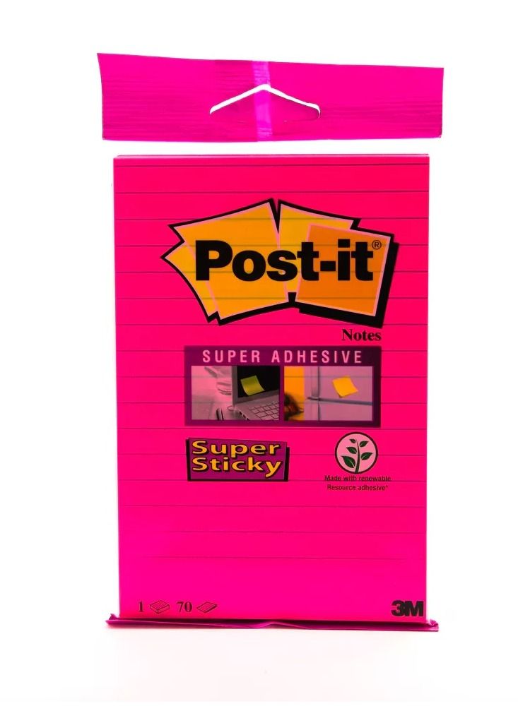 70-Sheet Ruled Sticky Notes 101x152mm Pink
