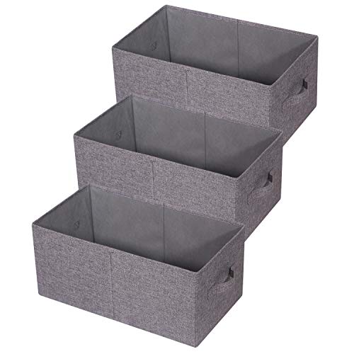 TENABORT Set of 3 Closet Organizer Bins with Handle, Fabric Foldable Storage Baskets Cloth Box Containers for Shelves Home Office Clothes Clothing - Image 1
