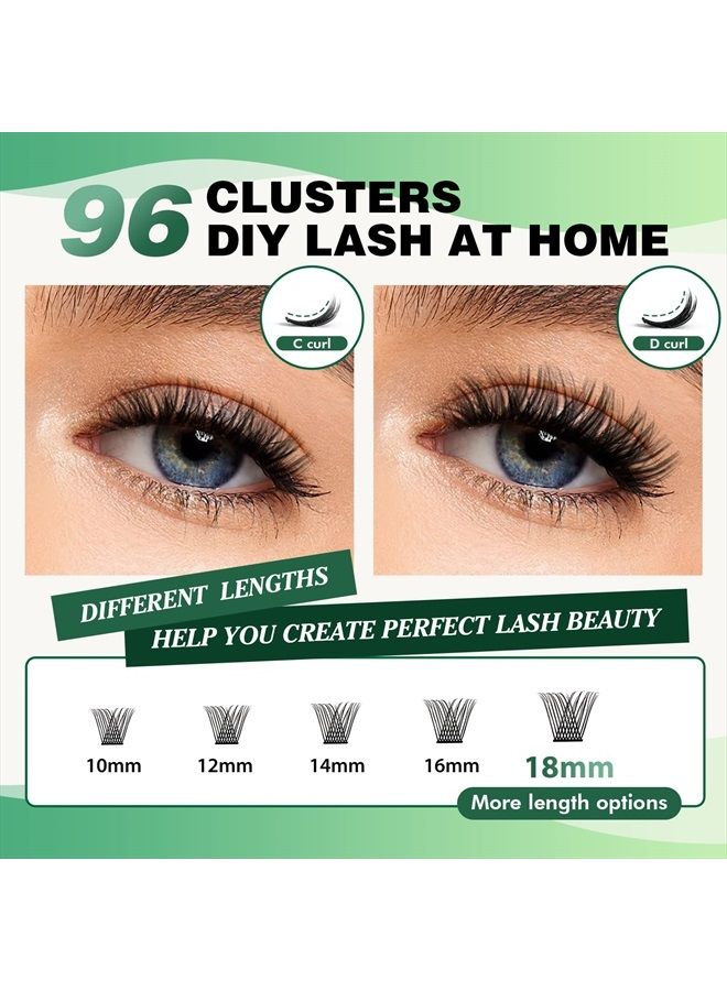 KEYYOU Lash Clusters,96 Pcs Cluster Lashes D Curl 10-18MIX DIY Lash Extensions Eyelash Clusters,KEYYOU Volume Wispy Individual Lashes Soft&Comfortable Easy DIY at Home(Y13,D-10-18MIX) - Image 5