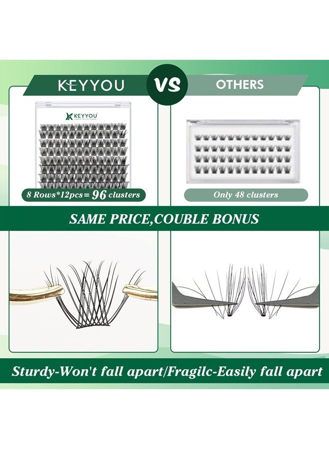 KEYYOU Lash Clusters,96 Pcs Cluster Lashes D Curl 10-18MIX DIY Lash Extensions Eyelash Clusters,KEYYOU Volume Wispy Individual Lashes Soft&Comfortable Easy DIY at Home(Y13,D-10-18MIX) - Image 4