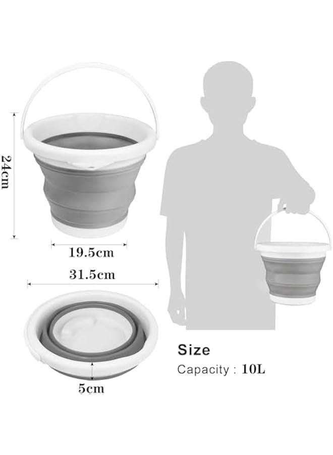 HOOKOR Collapsible Mop Bucket and Ice Bucket-10L(2.6 Gallon) Household Cleaning Silicone Dust Mops Bucket, Portable Bathroom Cleaning Supplies Bucket for Cleaning Caddy Spin Mops for Floor, Off-White - Image 2