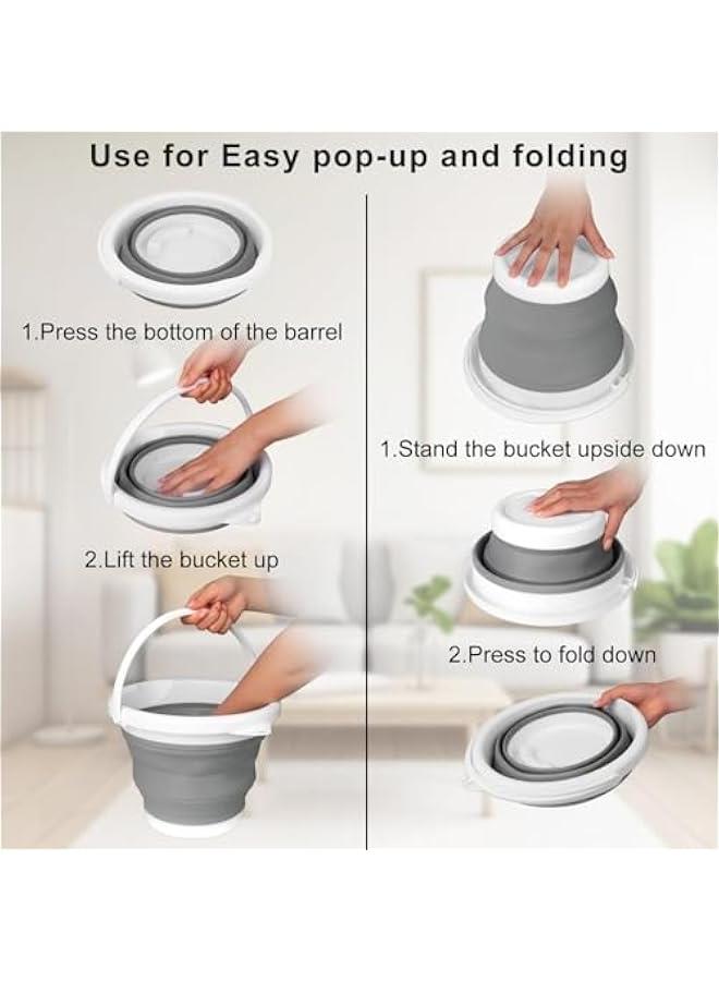 HOOKOR Collapsible Mop Bucket and Ice Bucket-10L(2.6 Gallon) Household Cleaning Silicone Dust Mops Bucket, Portable Bathroom Cleaning Supplies Bucket for Cleaning Caddy Spin Mops for Floor, Off-White - Image 3