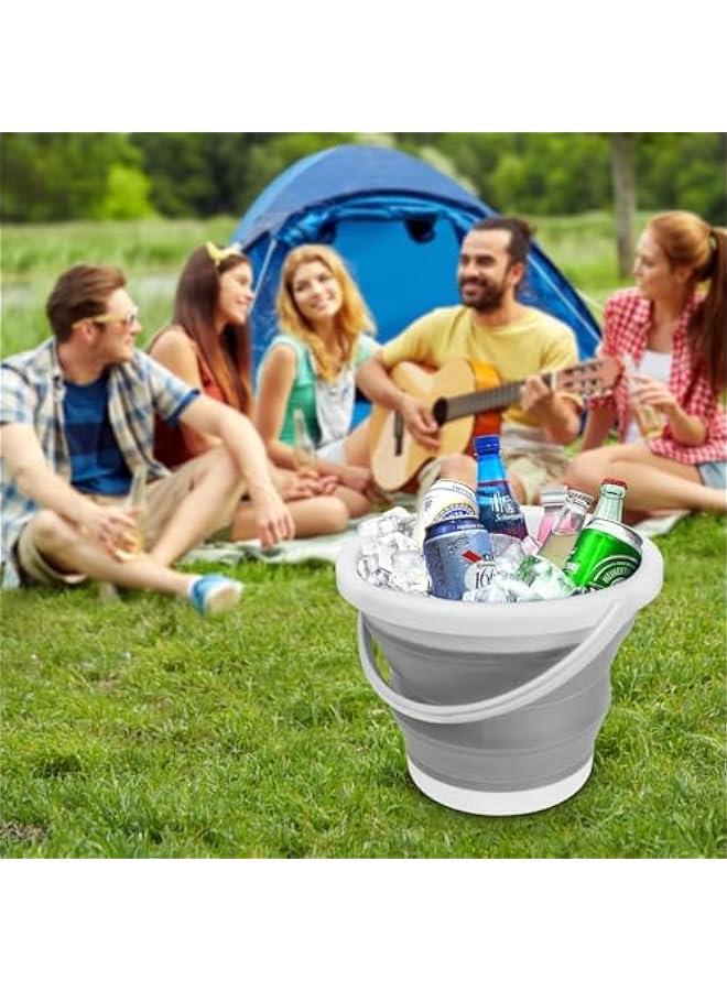 HOOKOR Collapsible Mop Bucket and Ice Bucket-10L(2.6 Gallon) Household Cleaning Silicone Dust Mops Bucket, Portable Bathroom Cleaning Supplies Bucket for Cleaning Caddy Spin Mops for Floor, Off-White - Image 4