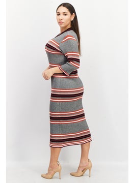 French Connection Women Textured 3/4 Sleeve Knitted Midi Dress, Grey Combo  - Image 3