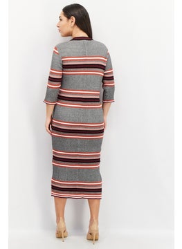 French Connection Women Textured 3/4 Sleeve Knitted Midi Dress, Grey Combo  - Image 2