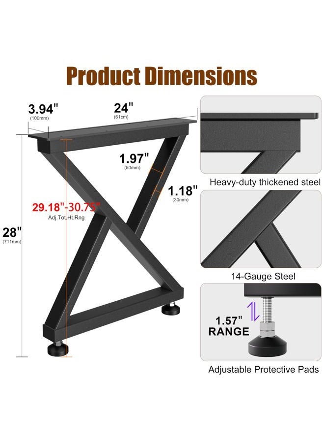 CHICAURA Metal Table Legs 28" H x 24" W,Heavy-Duty Z-Frame Black Table Base Support up to 1100 lbs,Industrial Modern DIY Furniture Legs for Kitchen Dining, Desk, and Workbench,Set of 2 - Image 3