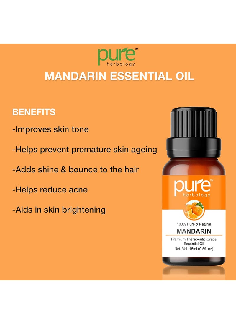 Pure Herbology - Pure Herbology Natural and Pure Mandarin Essential Oil for Improves Skin Tone & Adds Shine To Hair, Cruelty Free, 15 ml - Image 1