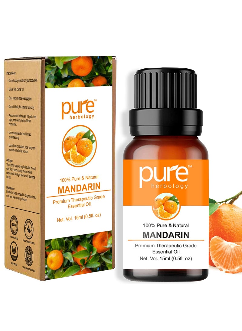 Pure Herbology - Pure Herbology Natural and Pure Mandarin Essential Oil for Improves Skin Tone & Adds Shine To Hair, Cruelty Free, 15 ml - Image 1