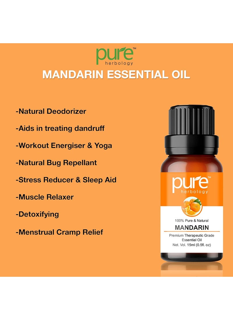 Pure Herbology - Pure Herbology Natural and Pure Mandarin Essential Oil for Improves Skin Tone & Adds Shine To Hair, Cruelty Free, 15 ml - Image 1