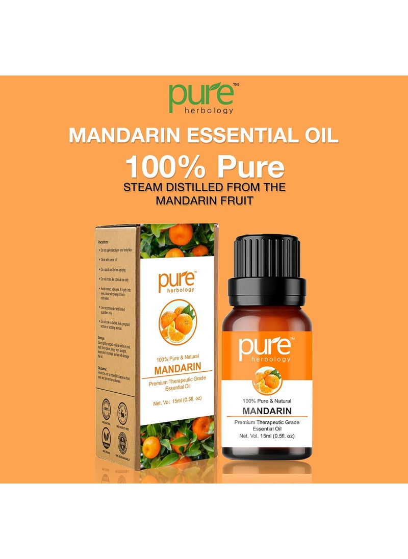 Pure Herbology - Pure Herbology Natural and Pure Mandarin Essential Oil for Improves Skin Tone & Adds Shine To Hair, Cruelty Free, 15 ml - Image 1