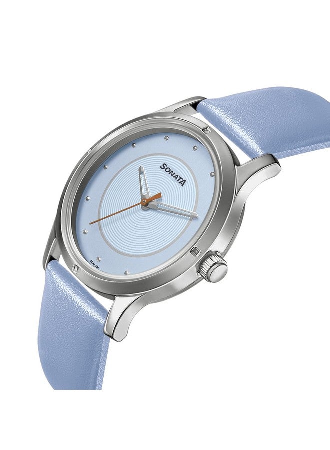 Sonata Women of Steel Blue Dial Leather Strap Watch for Women-NS8183SL01 - Image 4