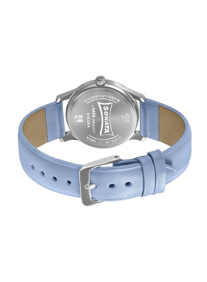 Sonata Women of Steel Blue Dial Leather Strap Watch for Women-NS8183SL01 - Image 3