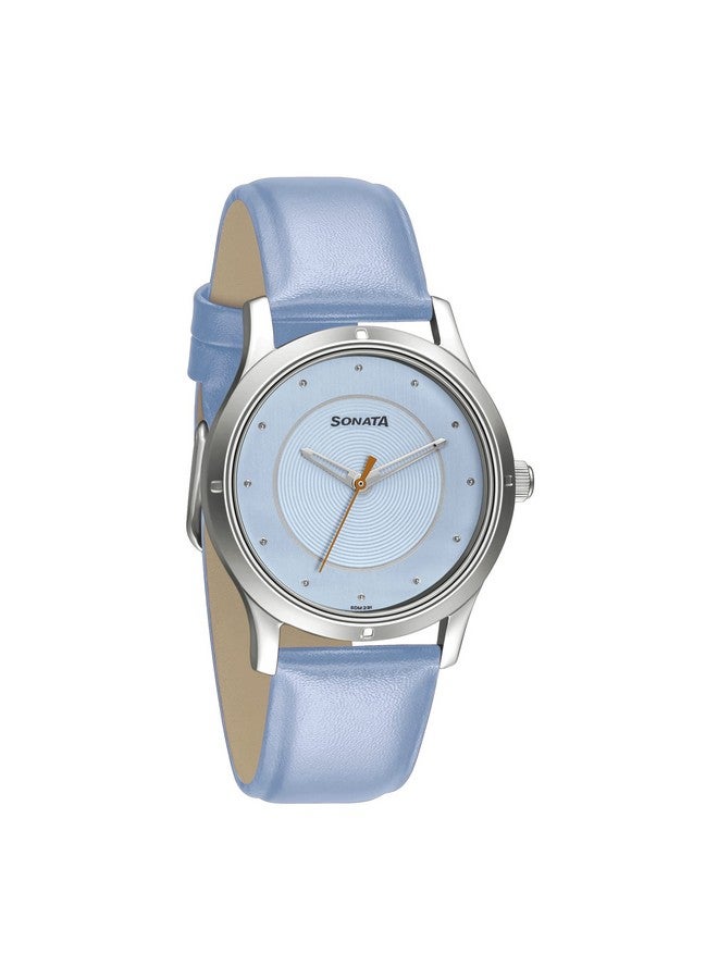 Sonata Women of Steel Blue Dial Leather Strap Watch for Women-NS8183SL01 - Image 1