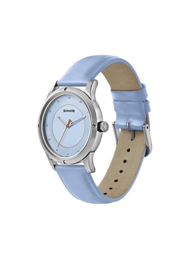 Sonata Women of Steel Blue Dial Leather Strap Watch for Women-NS8183SL01 - Image 2