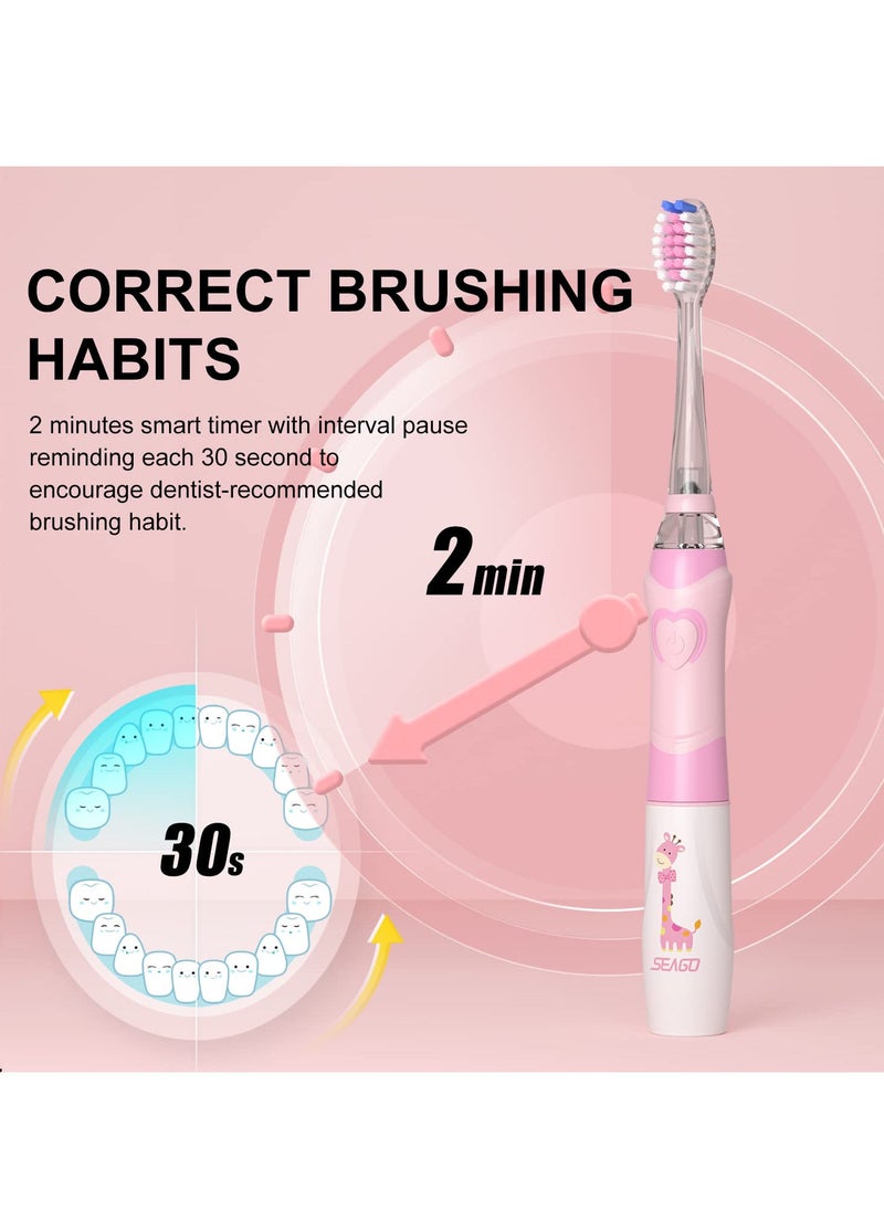 Seago - Kids Electric Toothbrushes Sonic Toothbrush, Soft Battery Powered Tooth Brush With Smart Timer,Waterproof Replaceable Deep Clean For Kids(Age of 3+)，Travel Toothbrush - Image 1