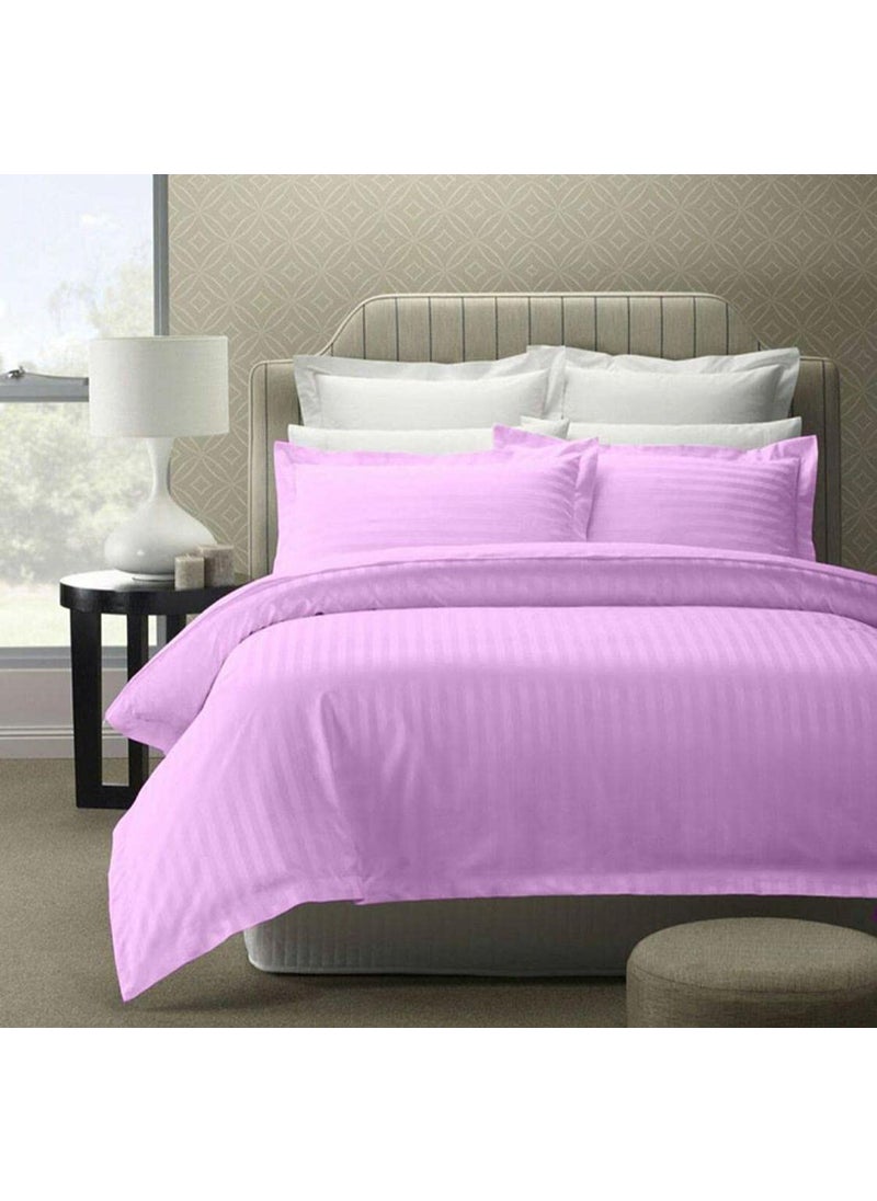 Lomezo Lomezo 300 TC Cotton Satin Striped Double Queen Size Bedsheet with 2 Pillow Covers King Size Plain Premium Luxury Hotel Collection Solid Stripes 90 x 100 Lavender 