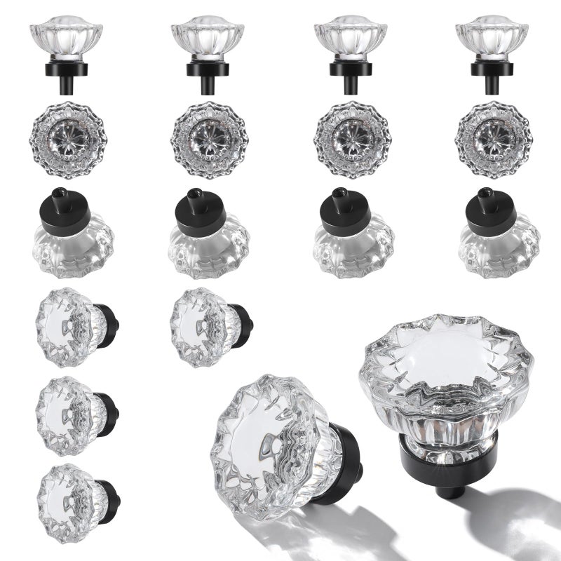 CEYMIO Matte Black Cabinet Knobs Crystal Cabinets Knob 16 Pack Clear Crystal Small Pull for Closet Dresser Drawers Cupboard Wardrobe Solid Alloy Retro Pulls SingleHole Old Fashioned - Image 2