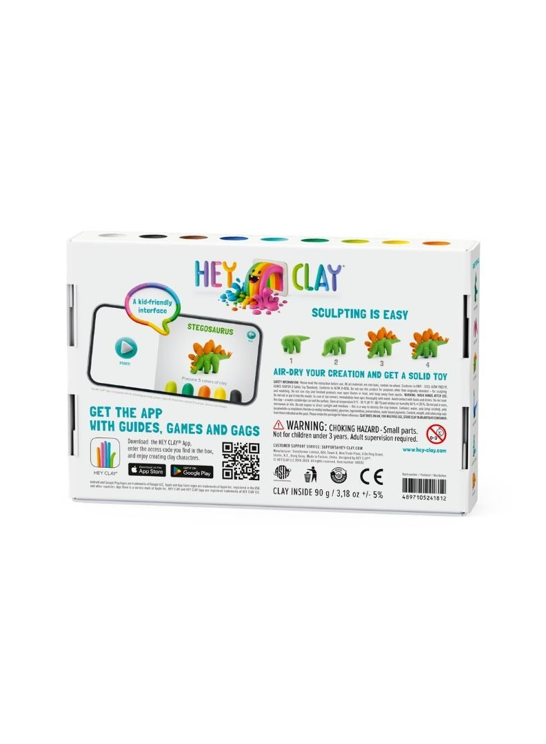 HEY CLAY DIY Dinos: Stegosaurus, Pachycephalosaurus, Brachiosaurus Plastic Creative Modelling Air-Dry Clay For Kids 6 Cans  - Image 2