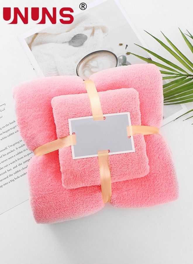 UNUNS 2-Piece Bath Towel Set,Skin Friendly Coral Velvet Bath Towel Hand Towels Set (1 Bath Towel+1 Hand Towels),Quick Drying,Highly Absorbent Durable Towels Set - Image 2