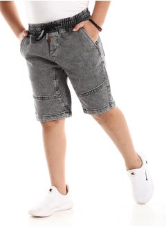 Andora Thigh Stitched Detail Washed Grey Denim Shorts  - Image 3