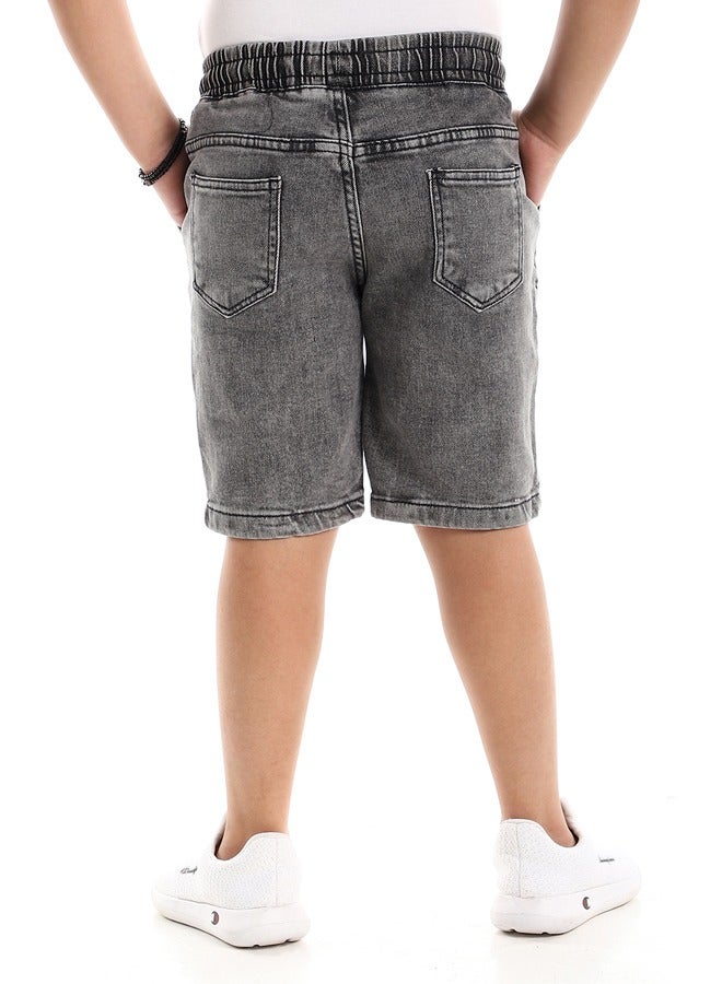 Andora Thigh Stitched Detail Washed Grey Denim Shorts  - Image 4