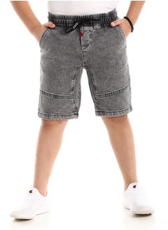 Andora Thigh Stitched Detail Washed Grey Denim Shorts  - Image 2