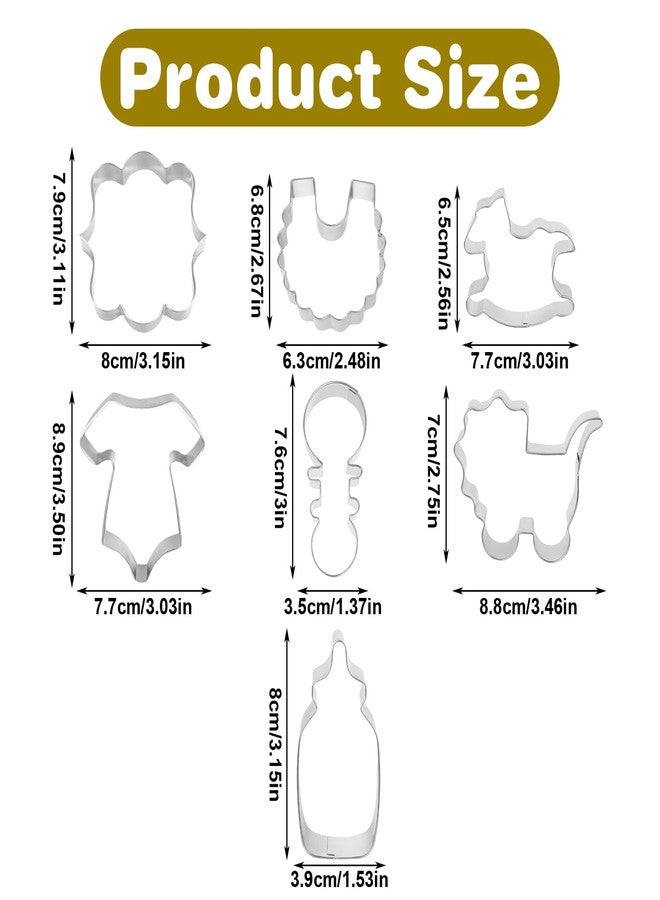 Apausvcm 7Pcs Baby Shower Cookie Cutter Set, Baby Onesie Bottle Rattle Rocking Horses Stroller Bib Footprint Shape, Stainless Steel Fondant Biscuit Mold for Babys Shower Party Supplies, Gender Reveal - Image 2