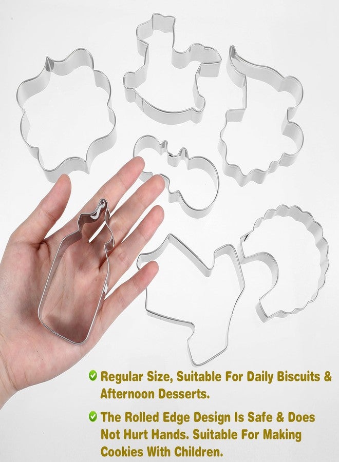Apausvcm 7Pcs Baby Shower Cookie Cutter Set, Baby Onesie Bottle Rattle Rocking Horses Stroller Bib Footprint Shape, Stainless Steel Fondant Biscuit Mold for Babys Shower Party Supplies, Gender Reveal - Image 4