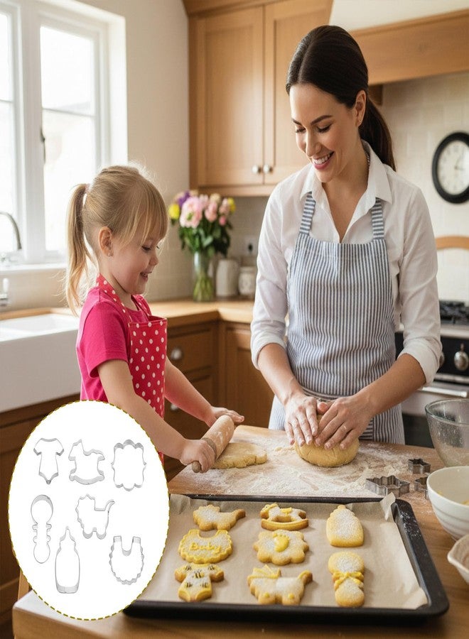 Apausvcm 7Pcs Baby Shower Cookie Cutter Set, Baby Onesie Bottle Rattle Rocking Horses Stroller Bib Footprint Shape, Stainless Steel Fondant Biscuit Mold for Babys Shower Party Supplies, Gender Reveal - Image 5