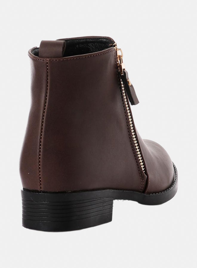 XO Style Leather Ankle Boot 1014-Brown - Image 4