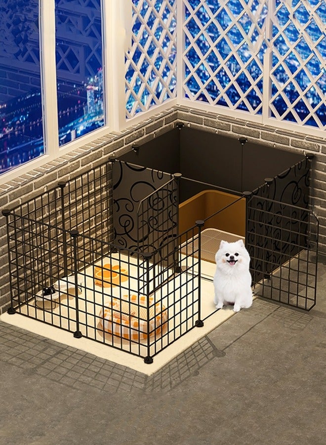 قفص قطط DIY، قفص كلب من الأسلاك المعدنية، حظيرة لعب للحيوانات الأليفة الصغيرة مع باب، حظيرة لعب داخلية للأرانب والجراء والقطط الصغيرة مع باب، مكان كبير محمول للتمرين للحيوانات الأليفة في الأماكن المغلقة والمفتوحة، أسود - Image 1