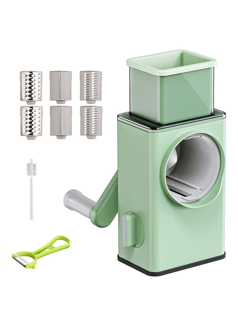 Raxoom Rotary Vegetable Cutter + Cheese Grater -  Vegetable Shredder Round Mandoline Slicer, Grater, Salad Maker - Large Feed Port - Suction Base - Vegetable, Fruit, Cookie, OREO, Nuts (Green) - Image 1