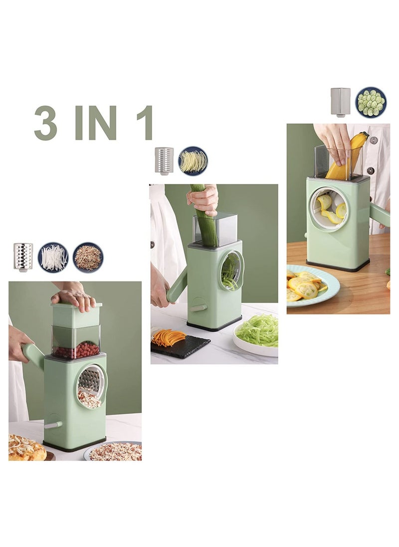 Raxoom Rotary Vegetable Cutter + Cheese Grater -  Vegetable Shredder Round Mandoline Slicer, Grater, Salad Maker - Large Feed Port - Suction Base - Vegetable, Fruit, Cookie, OREO, Nuts (Green) - Image 2