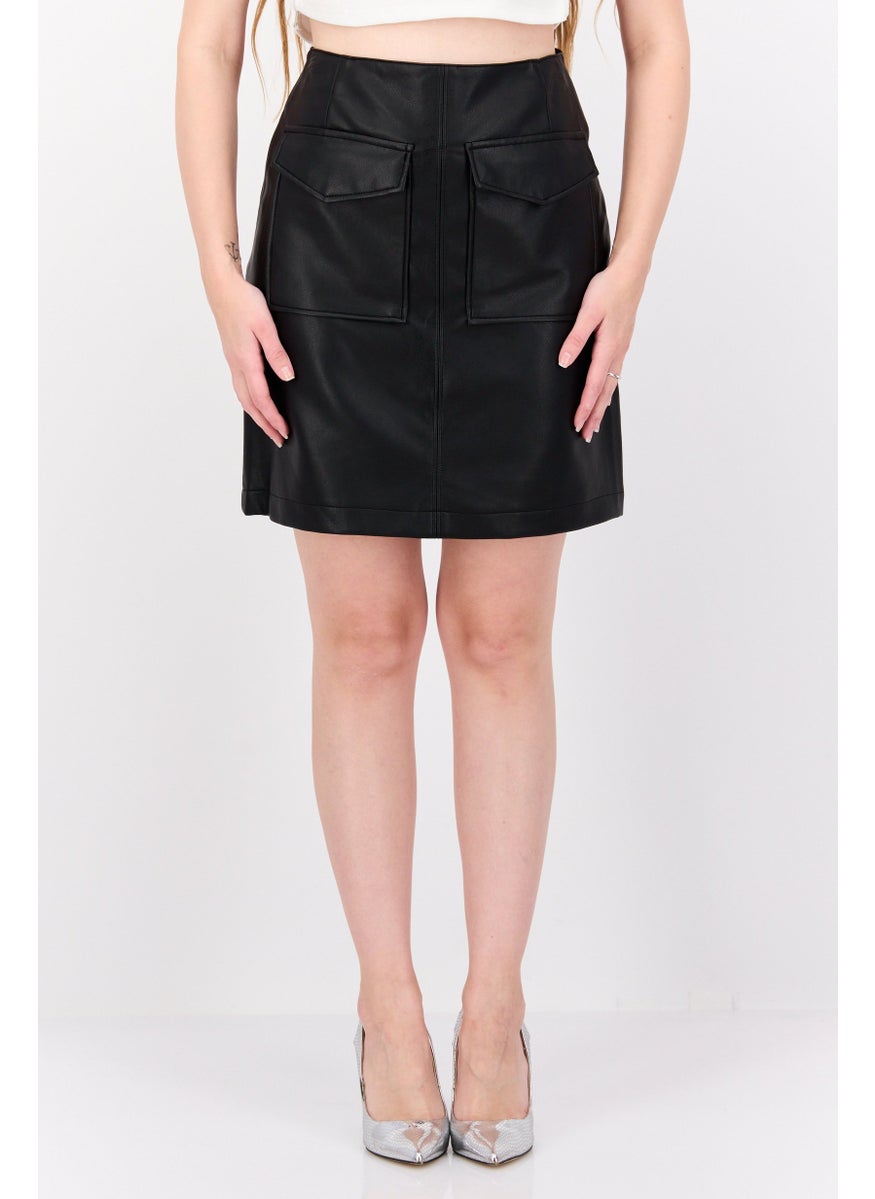 Black Tape - Women Solid Mini Skirt, Black - Image 1
