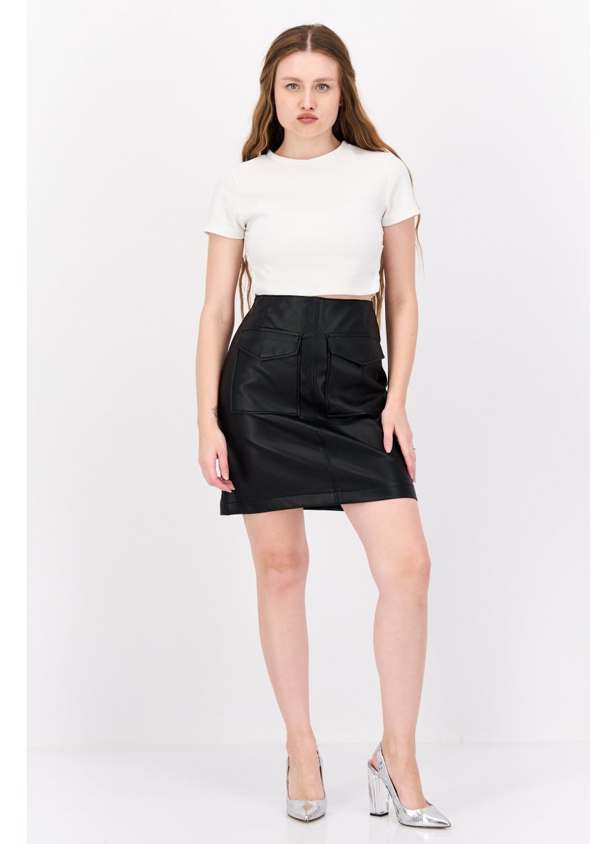 Black Tape - Women Solid Mini Skirt, Black - Image 1