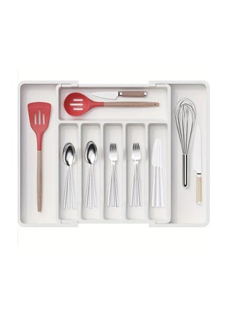 Expandable Kitchen Drawer Organizer Tray - Plastic Cutlery Holder for Spoons, Forks, Knives, and Utensils with Adjustable Sections, White - pzsku/Z0E7726677CC3A1F03C3CZ/45/1742851422/e63dfe8d-a9a6-4d61-b8e0-b00de6625329