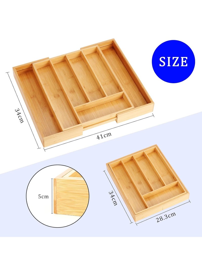 KITCHENOO Kitcheno Bamboo Cutlery Tray Expandable Drawer Organizer Kitchen Storage for Silverware, Utensils, Cutlery 7 Slots - Image 2