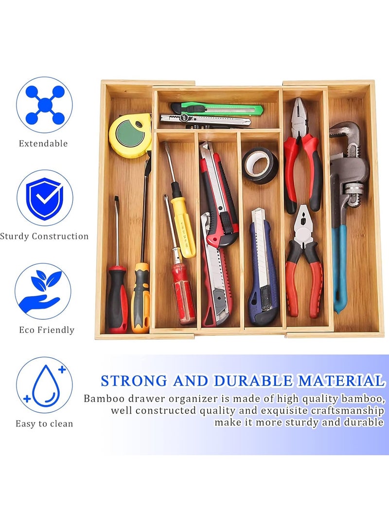 KITCHENOO Kitcheno Bamboo Cutlery Tray Expandable Drawer Organizer Kitchen Storage for Silverware, Utensils, Cutlery 7 Slots - Image 4