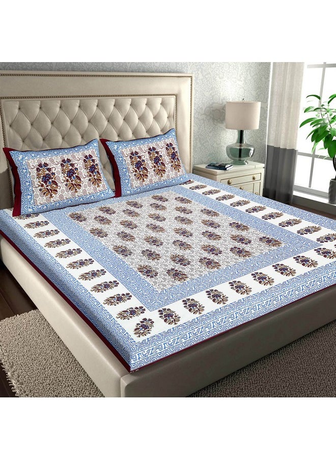 RajasthaniKart RajasthaniKart® Pure 100% Cotton Double Bed Sheet with 2 Pillow Covers (Bedsheet for Double Bed Cotton, Maroon, Paisley)  - Image 1