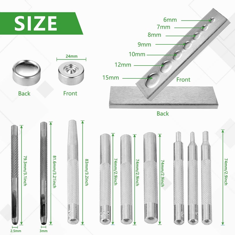 MIATTCLD 11pcs Punch Tool Punch Snap Kit, Leather Craft Snap Fastener Setter Rivet Setting Round Hole Punch Die Tools for Punch Hole and Install Rivet Button (Rivet Setter with Base) - Image 2