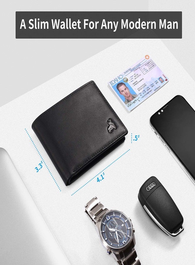 CALFART محفظة كالفارت الجلدية النحيفة للرجال، مزودة بتقنية حجب الترددات اللاسلكية (RFID)، محفظة ثنائية الطي بجيب أمامي، جيب بسحاب للعملات المعدنية، ونافذتين لبطاقات الهوية، وحامل لبطاقات الائتمان. - Image 4