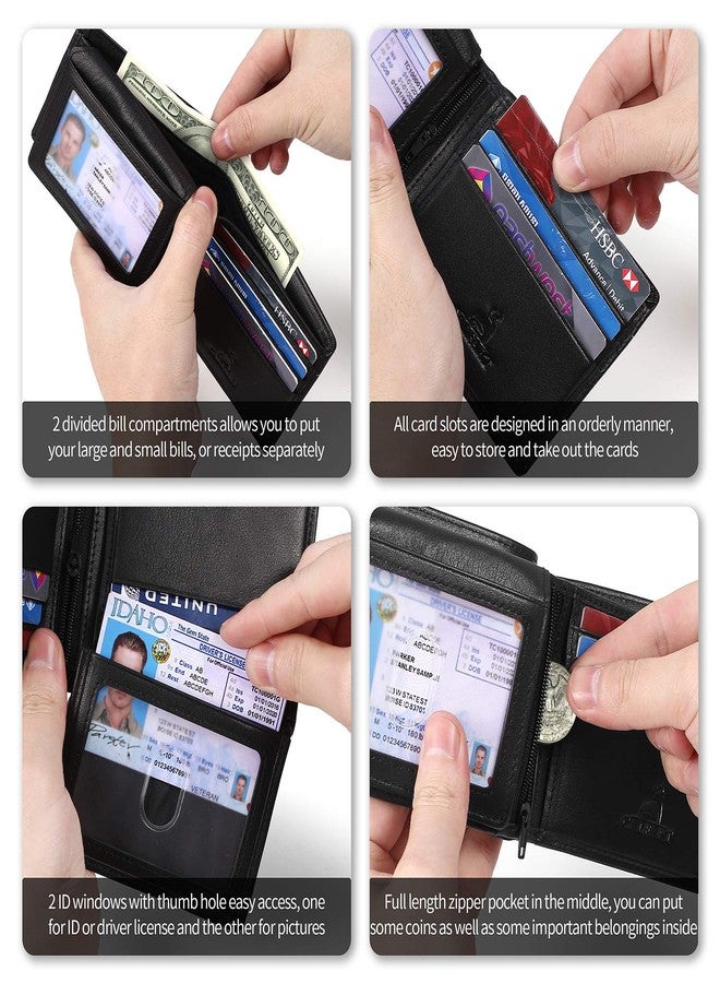 CALFART محفظة كالفارت الجلدية النحيفة للرجال، مزودة بتقنية حجب الترددات اللاسلكية (RFID)، محفظة ثنائية الطي بجيب أمامي، جيب بسحاب للعملات المعدنية، ونافذتين لبطاقات الهوية، وحامل لبطاقات الائتمان. - Image 3