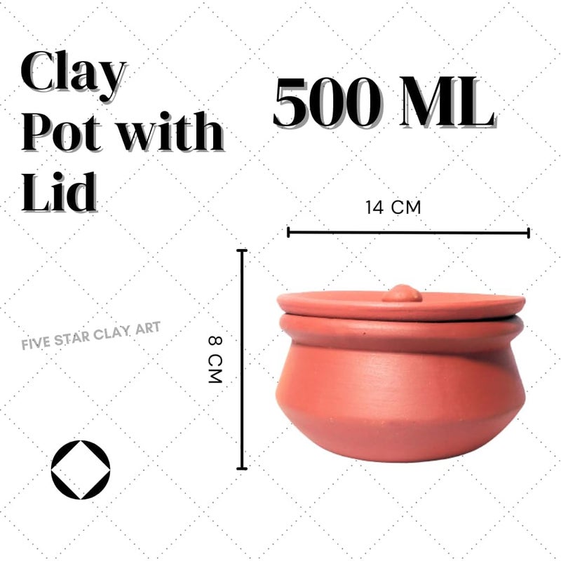 ThinKraft | Terracotta Clay Pot with Lid for curd, yogurt bowl | Mitti Dahi Handi, Earthenware, Brown (500 ML) - Image 3