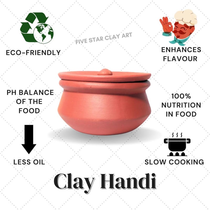 ThinKraft | Terracotta Clay Pot with Lid for curd, yogurt bowl | Mitti Dahi Handi, Earthenware, Brown (500 ML) - Image 2